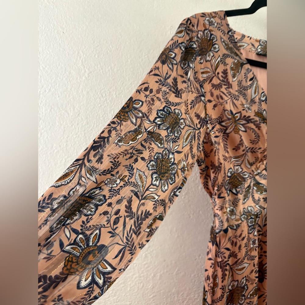 Lucky brand bohemian-style long dress ruffled tiers floral  and long sleeves S - Picture 3 of 9
